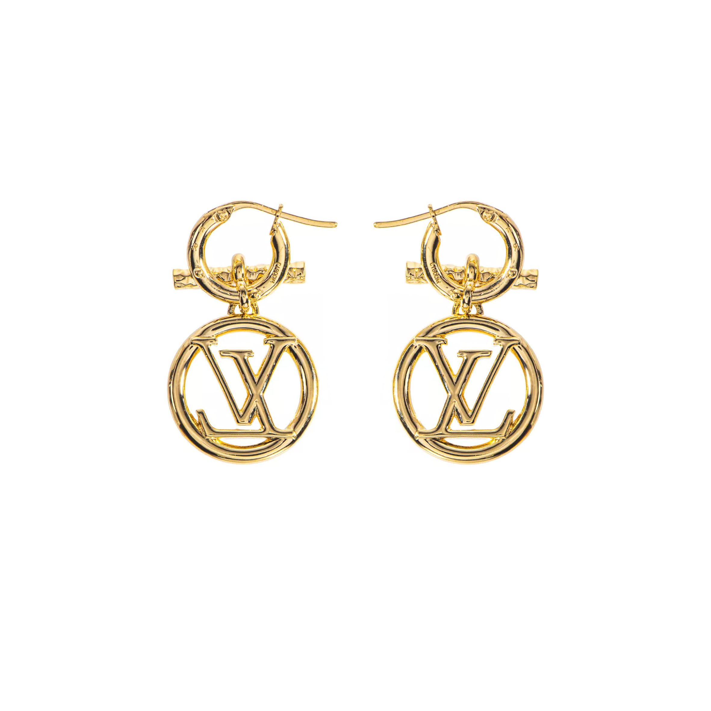 LOUIS VUITTON EARRINGS BOOKLE DEREILLE BABY LOUISE LV HOOP GOLD GP M00613